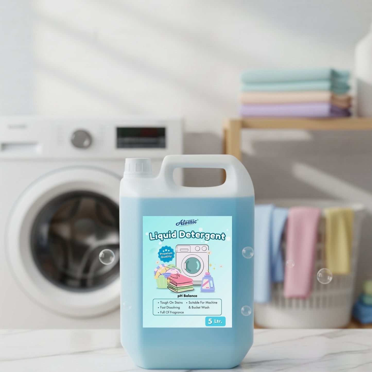 ATOMIC Liquid Detergent – 5 Ltr | Powerful Stain Removal with Fabric Care