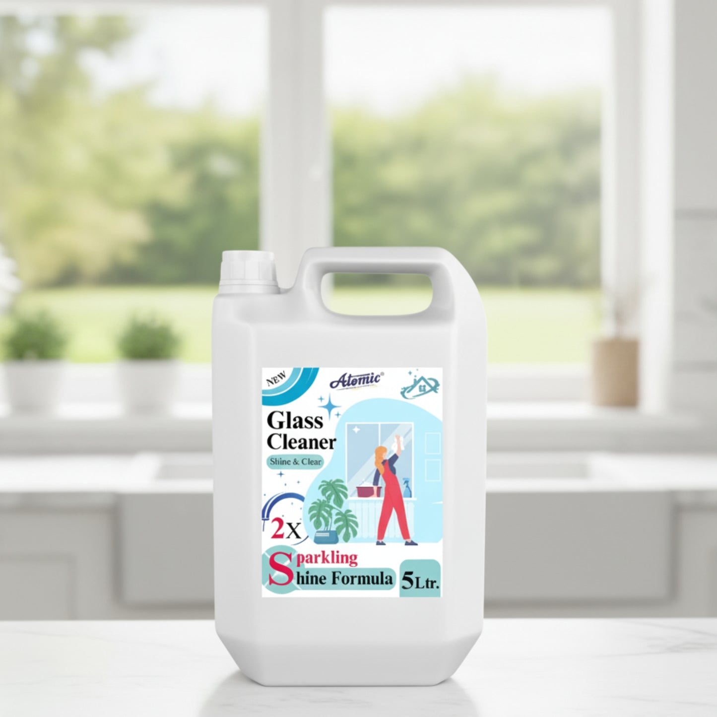 ATOMIC Glass Cleaner – 5 Ltr | Crystal Clear Shine with Streak-Free Cleaning
