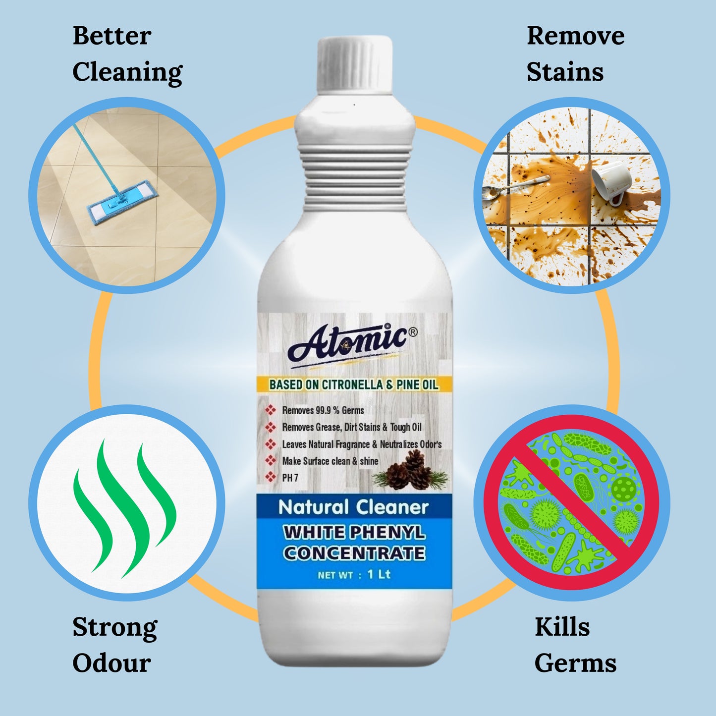 Atomic White Phenyl Concentrate 1 Litre – Natural Floor Cleaner with Germ Protection