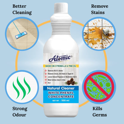 Atomic Natural White Phenyl Cleaner 500 ml – Fresh Floors, Powerful Germ Control