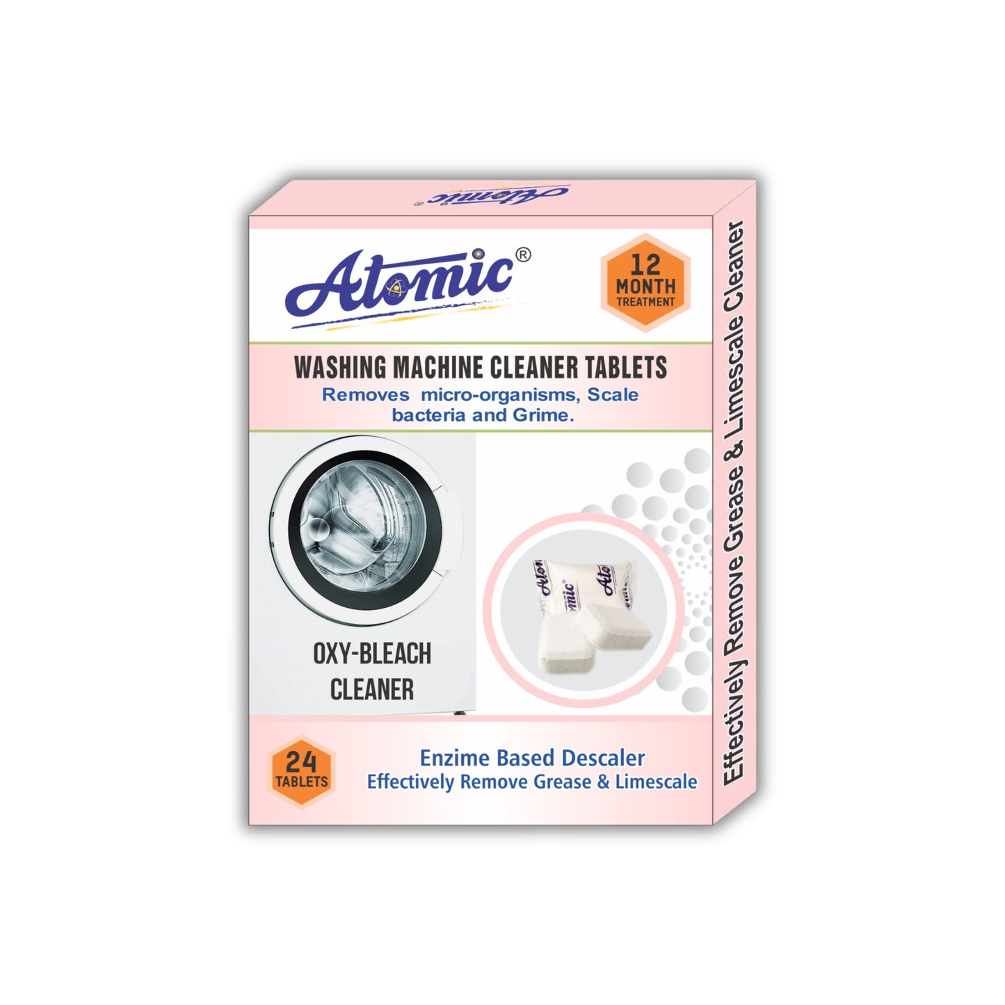 Atomic Professional Oxy-Bleach & Enzyme Descaler – 24 Count Industrial Strength Washer Tablets