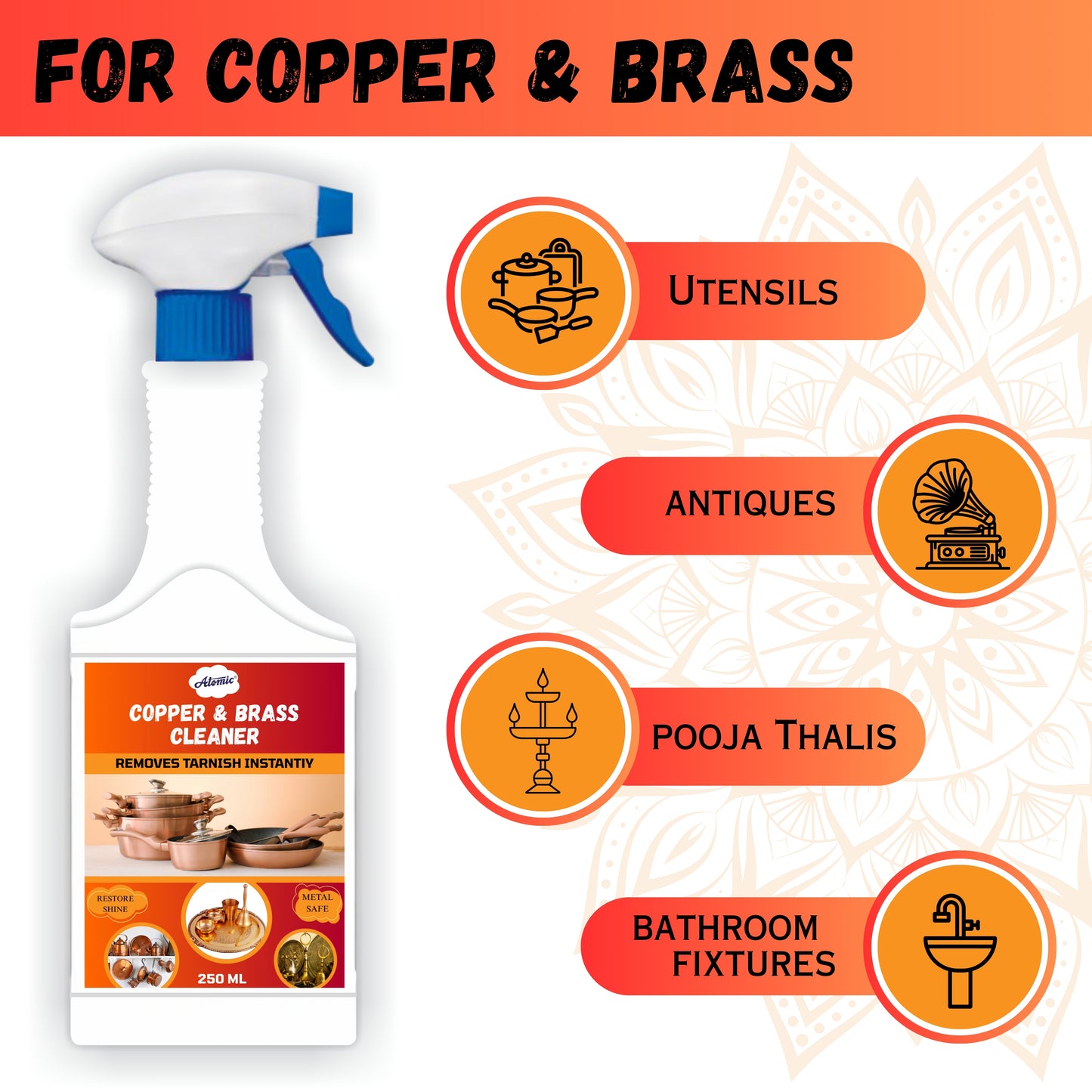 Atomic Copper & Brass Cleaner – Instantly Revive Dull Metals to a Brilliant Shine (250 ml)