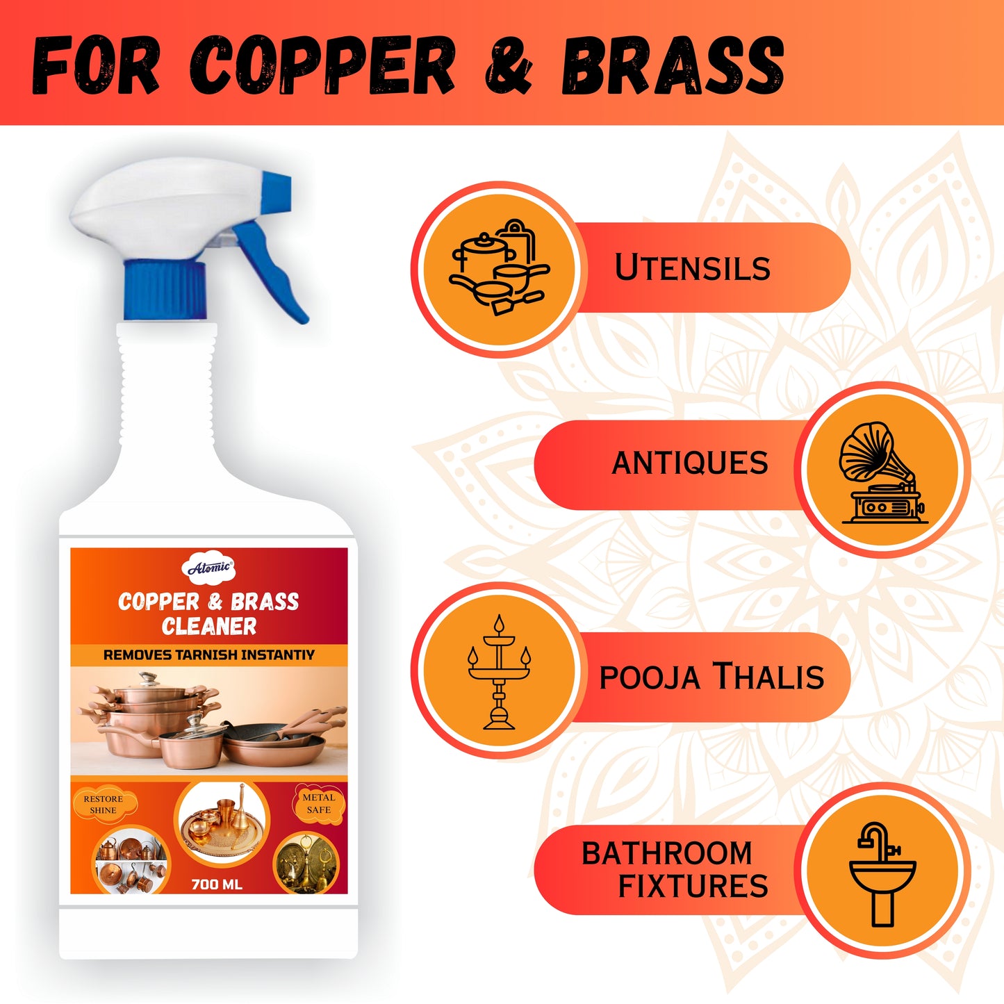 Atomic Copper & Brass Cleaner – Heavy-Duty Metal Care for Long-Lasting Shine (700 ml)