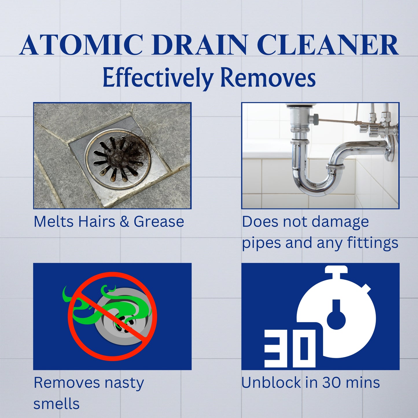 Atomic Heavy Duty Drain Cleaner (450g) – Professional Clog Remover & Pipe Opener