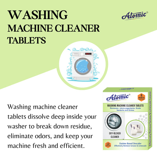Atomic Washing Machine Cleaner Tablets (12 Count) – Deep Cleaning Oxy-Bleach & Enzyme Descaler