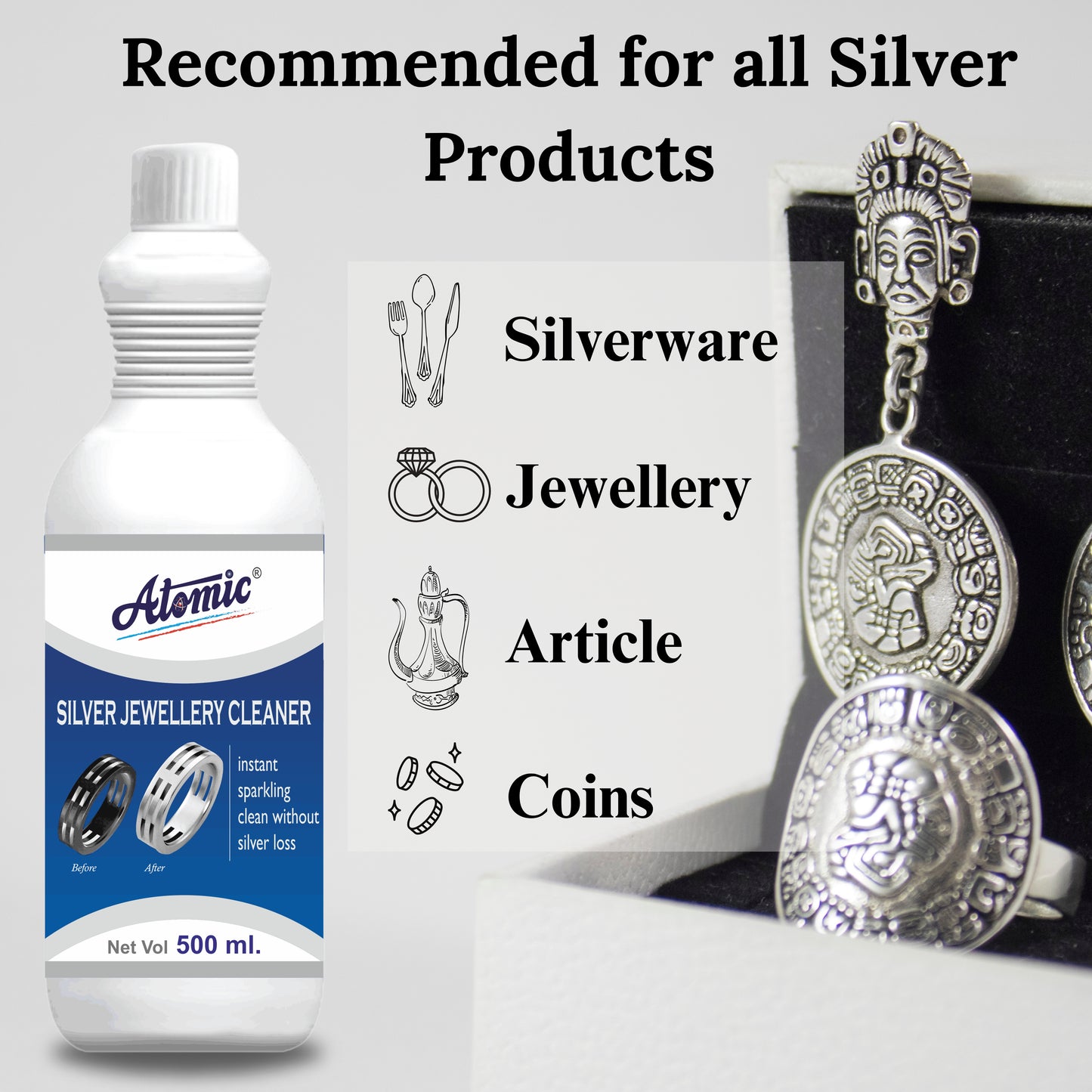 Atomic Silver Jewellery Cleaner 500 ml – Quick Tarnish Removal & Lasting Shine