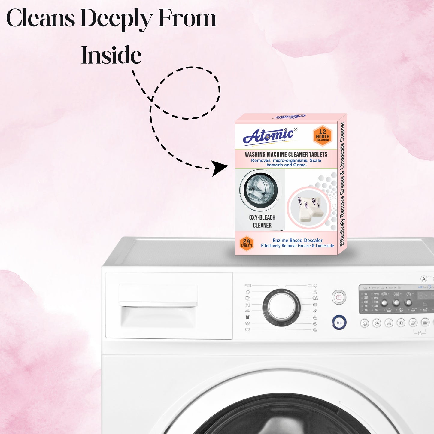 Atomic Professional Oxy-Bleach & Enzyme Descaler – 24 Count Industrial Strength Washer Tablets