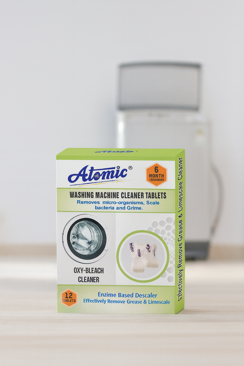Atomic Washing Machine Cleaner Tablets (12 Count) – Deep Cleaning Oxy-Bleach & Enzyme Descaler