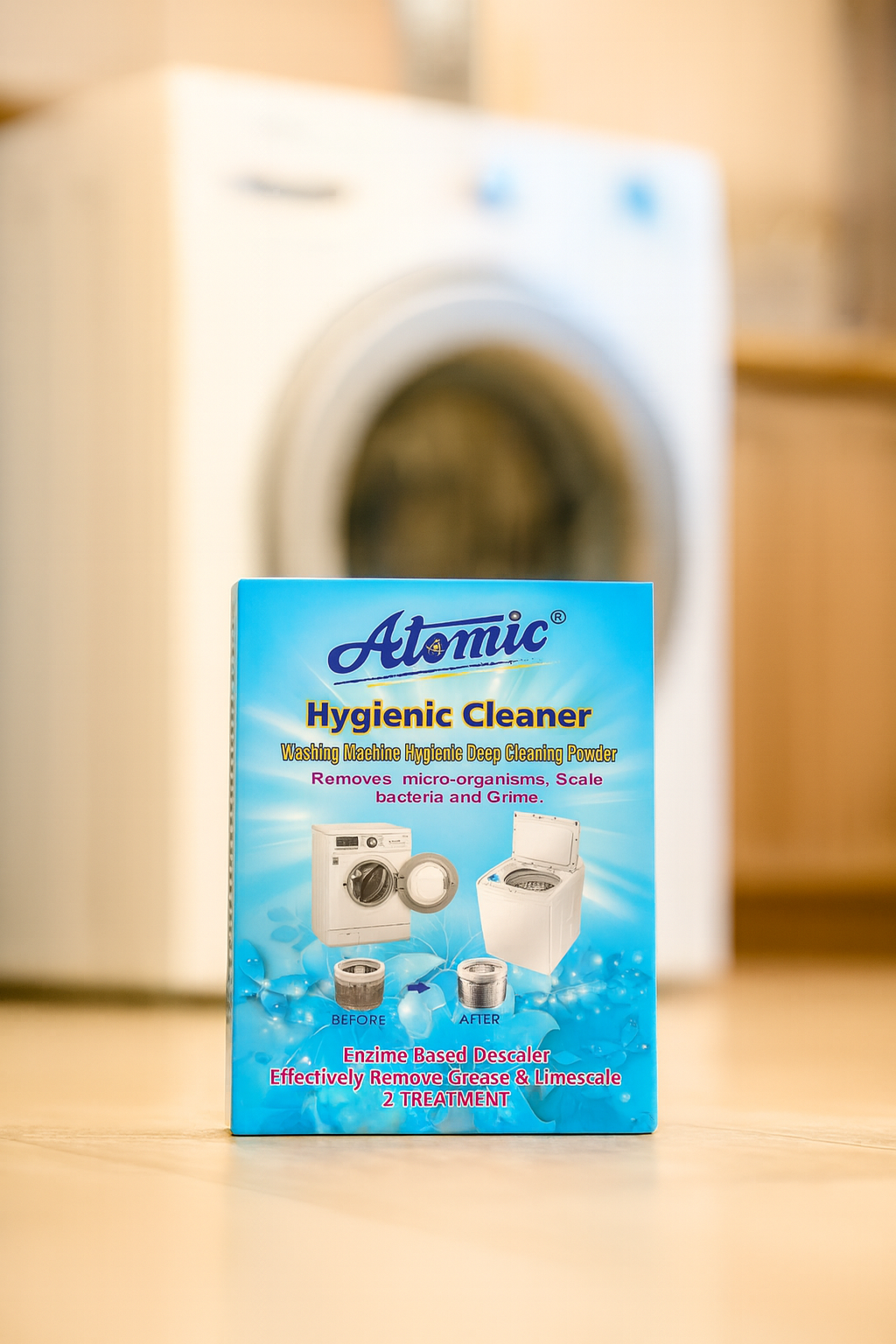 Atomic Hygienic Cleaner 300gm  – Washing Machine Deep Clean Descaler (Enzyme-Based Formula)
