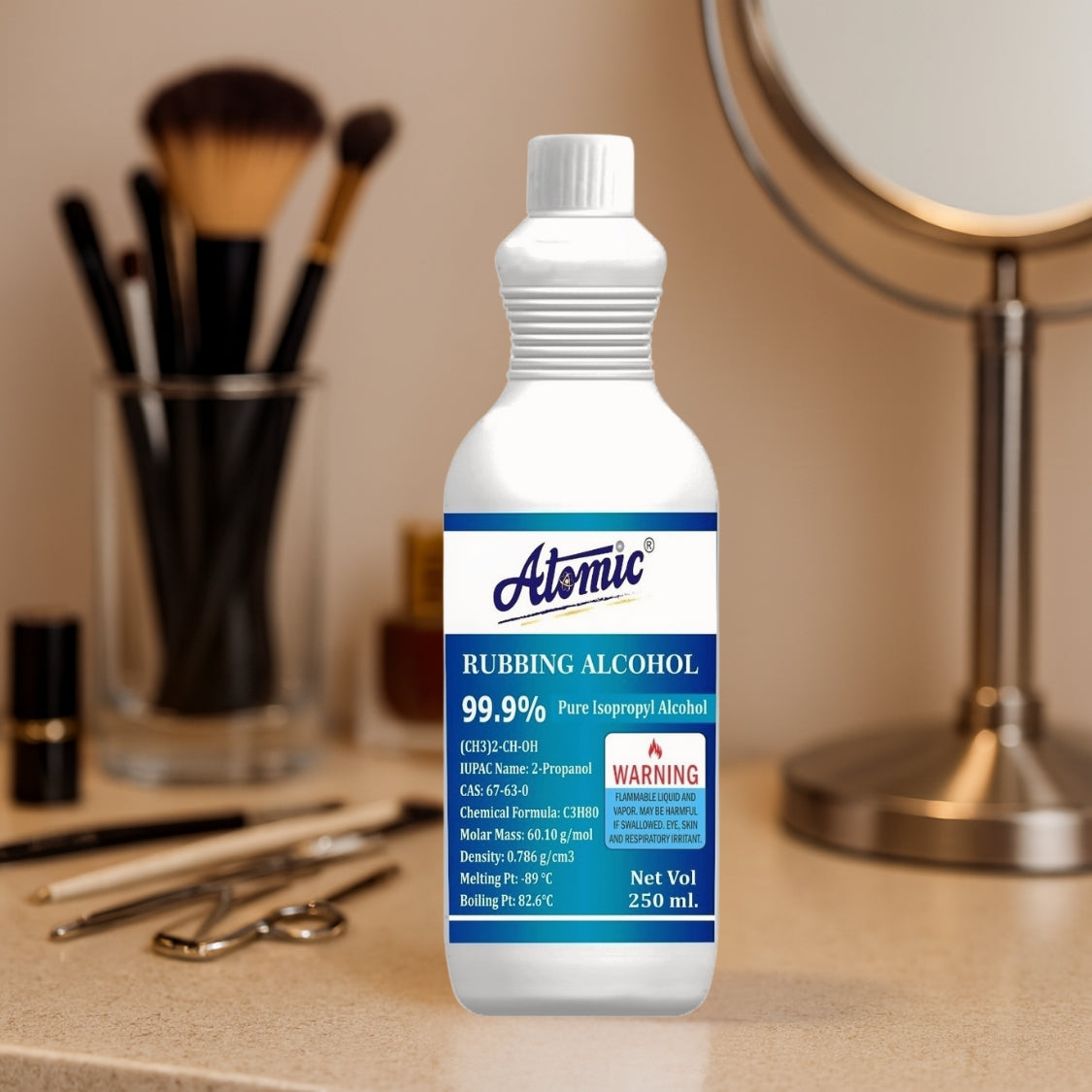Atomic 99.9% Pure Isopropyl Alcohol (250ml) – Industrial Strength Sanitizer & Multi-Purpose Cleaner